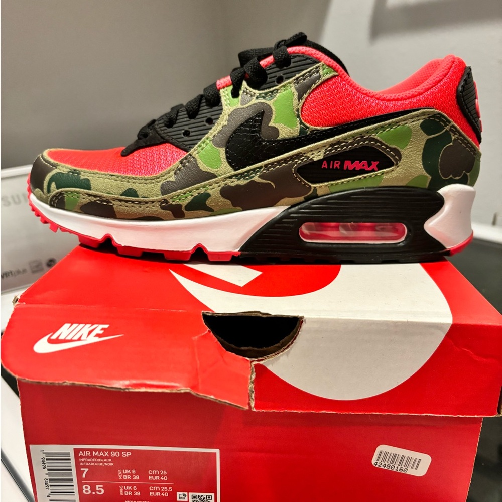 Nike Air Max 90 SP Infrared Reverse Duck Camo and Red Sneakers